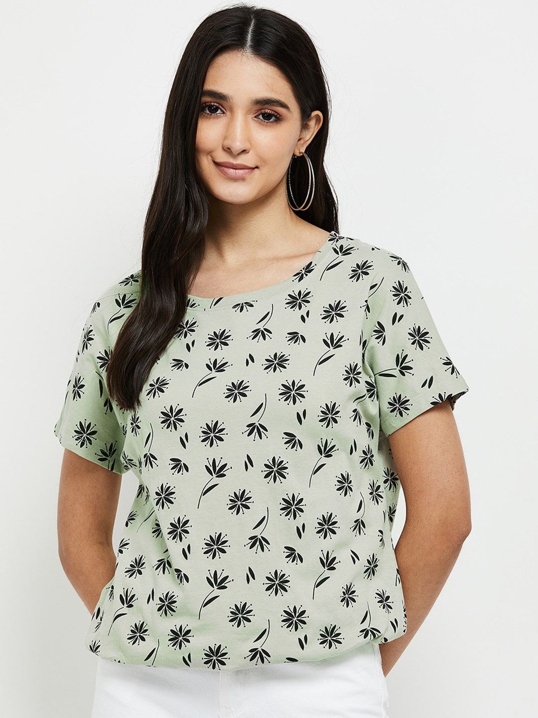 

max Green Floral Print Top 100% COTTON