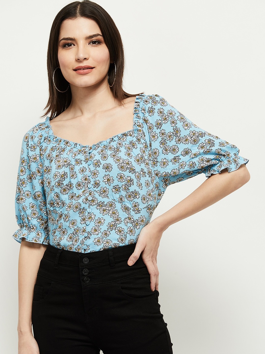 

max Blue Floral Print Top