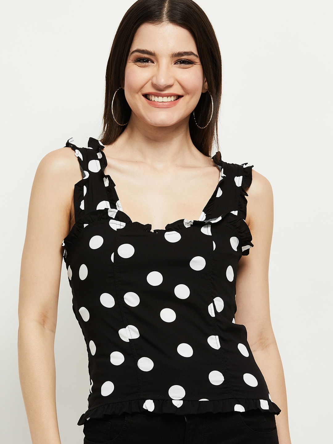 

max Black & White Polka Dots Printed Top