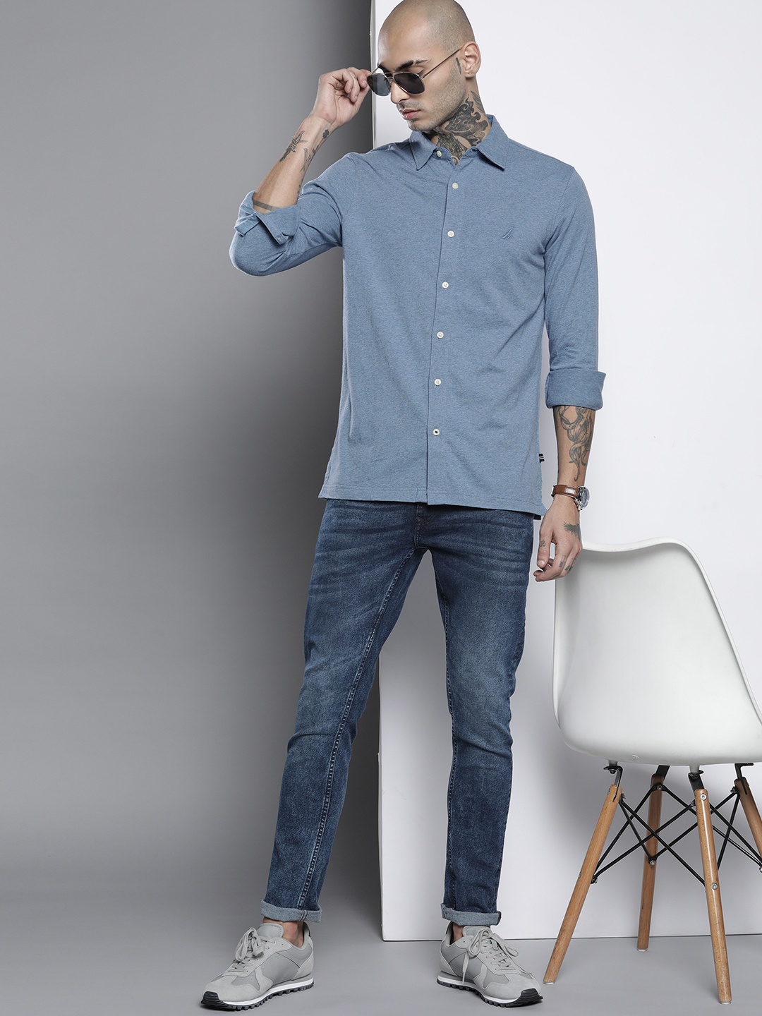 

Nautica Men Blue Classic Casual Shirt