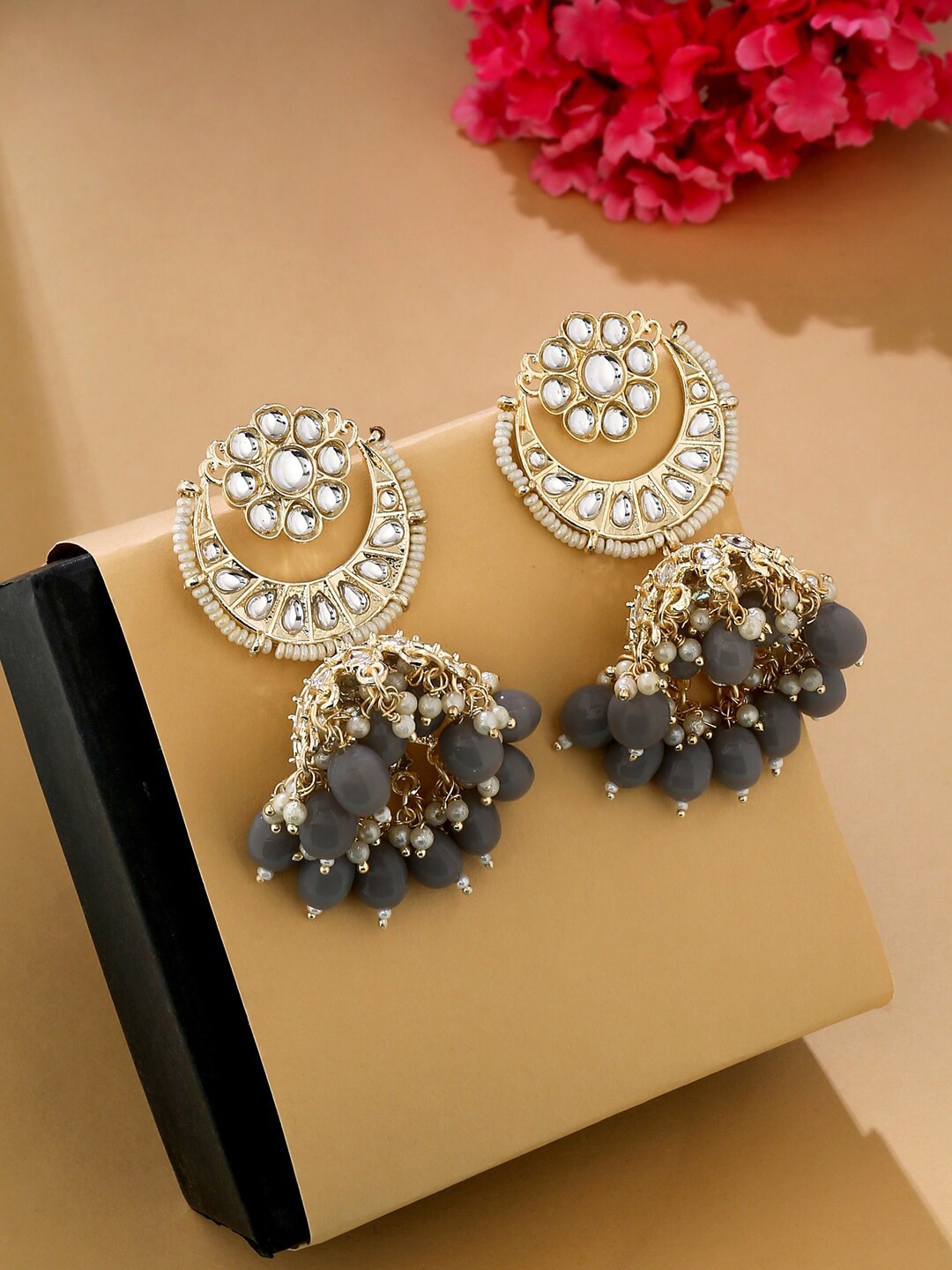 

VIRAASI Grey Contemporary Jhumkas Earrings