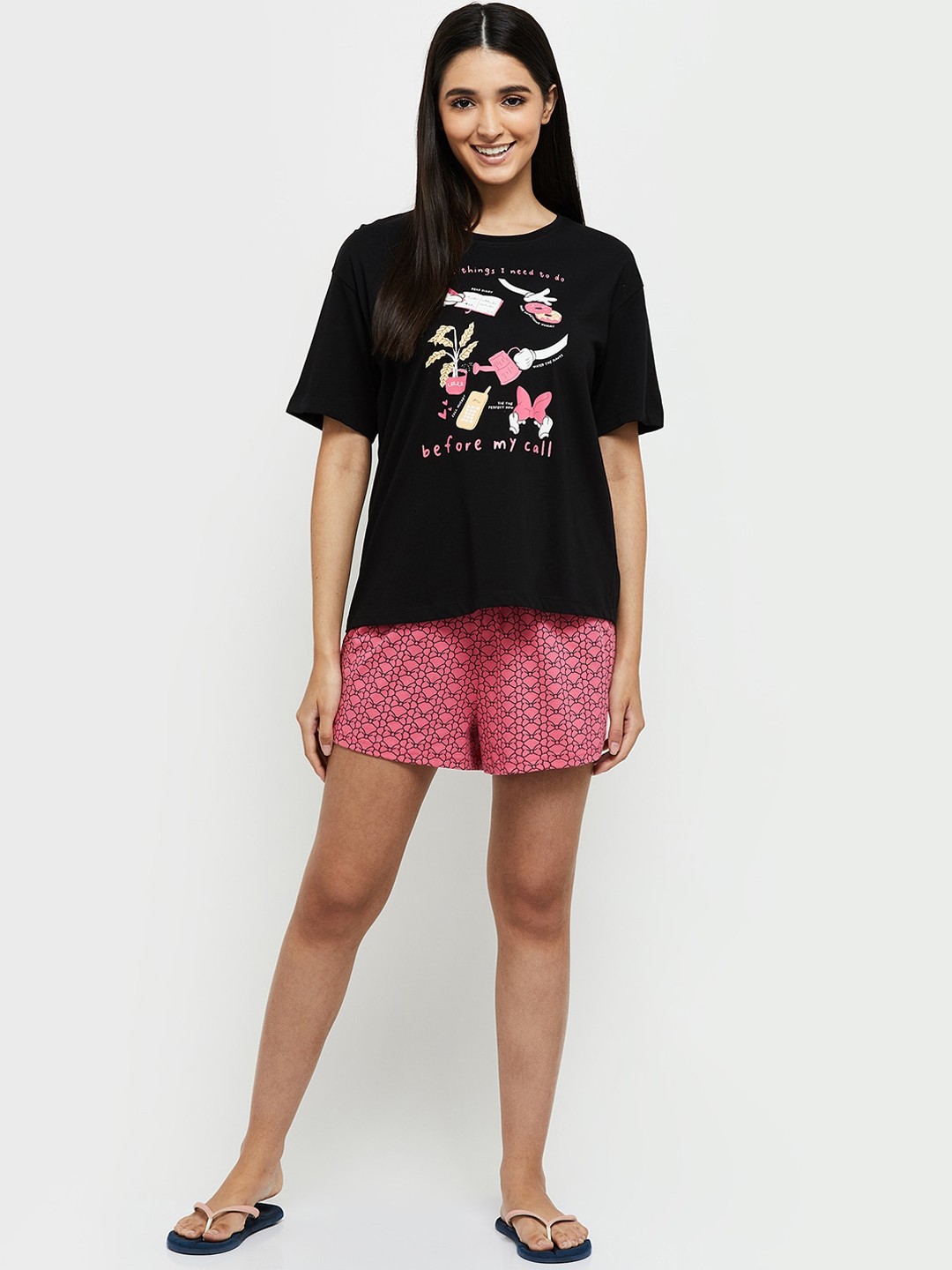 

max Women Black & Pink Printed Night suit 100% COTTON
