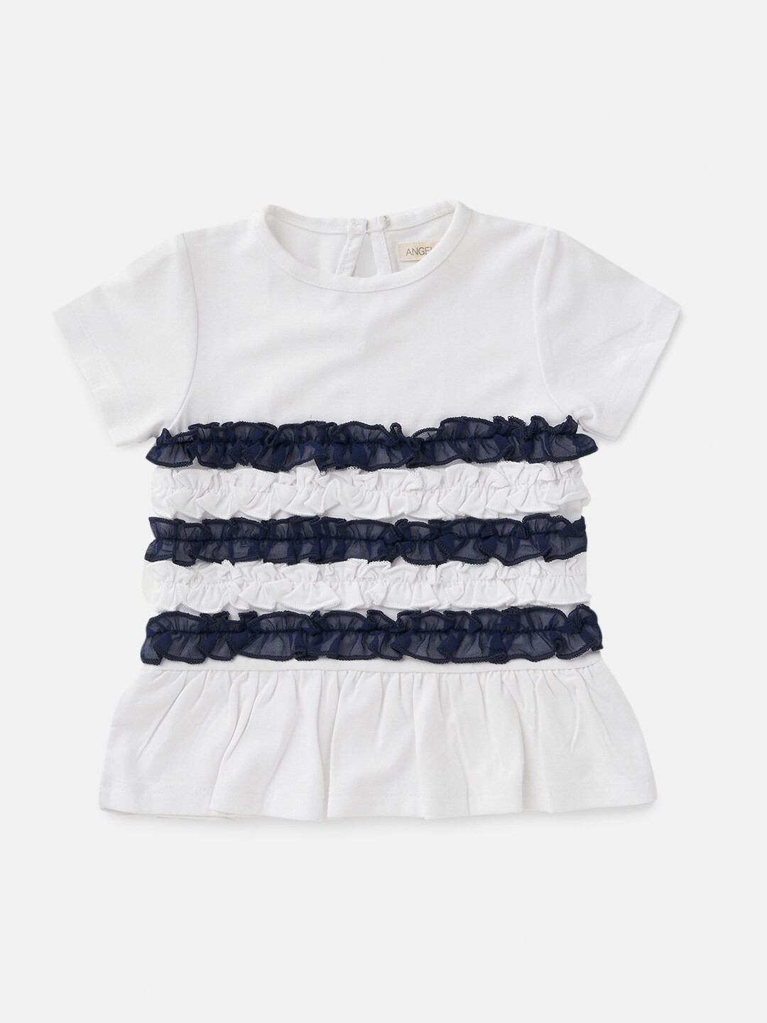 

Angel & Rocket Girls White & Navy Blue Ruffles Top