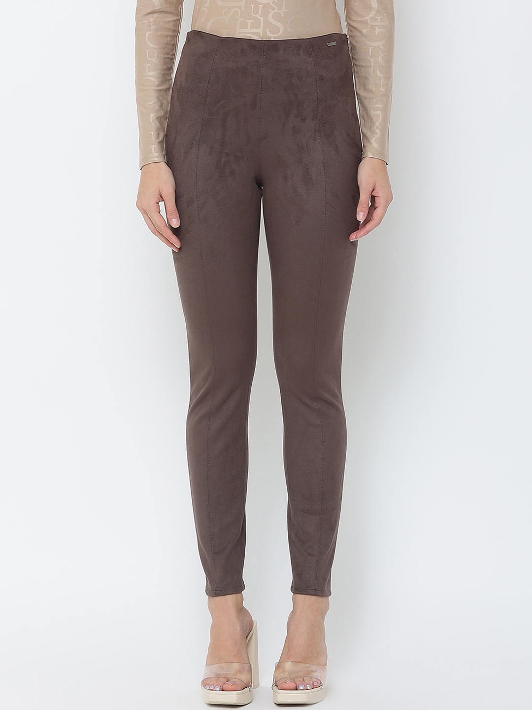 

GUESS Women Brown Solid Angle Length Leggings