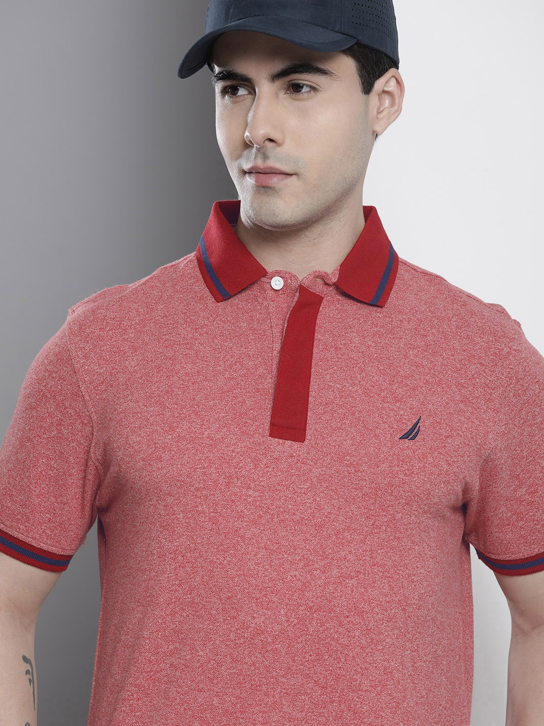 

Nautica Men Solid Polo Collar Pure Cotton T-shirt, Red