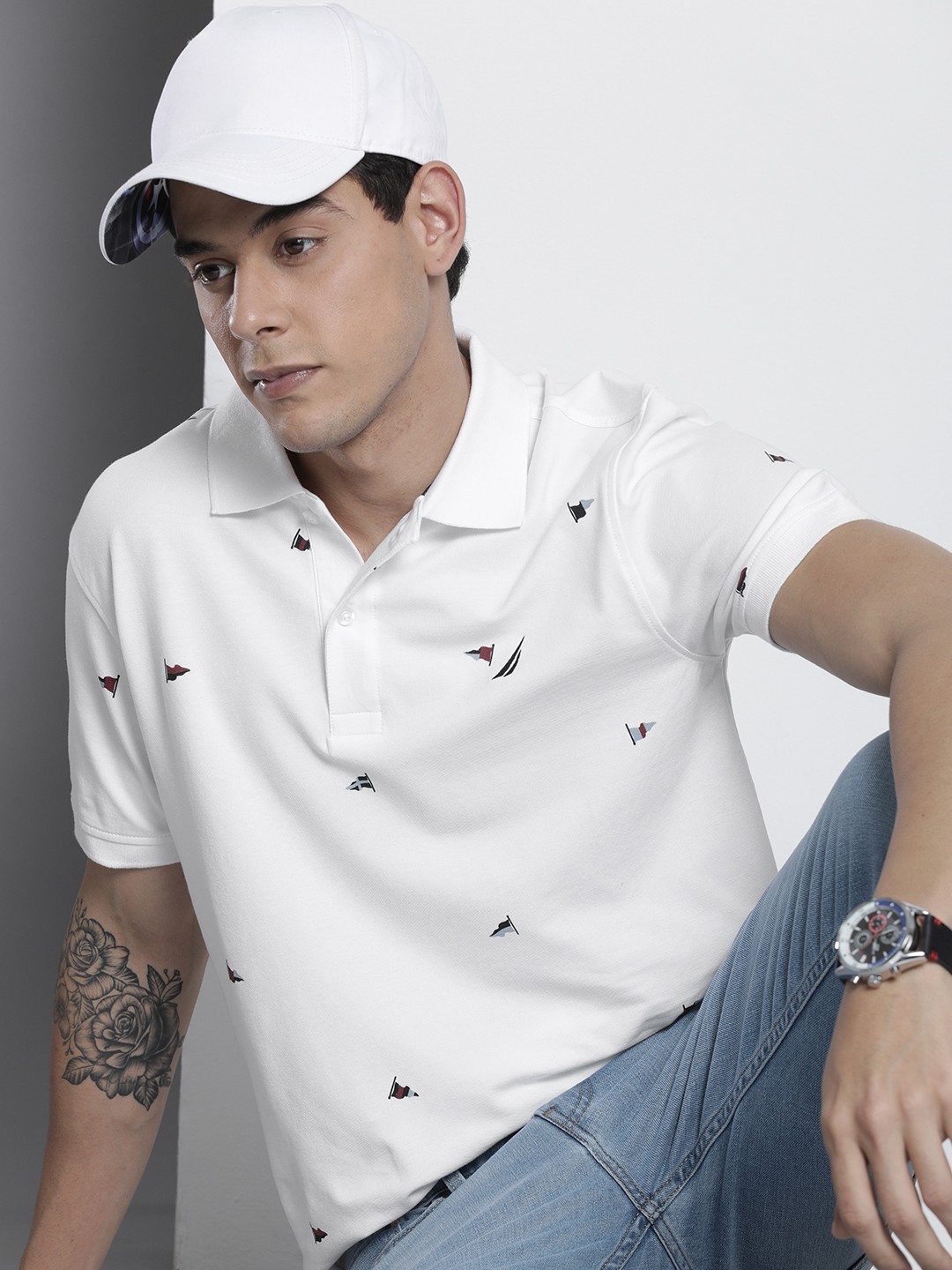 

Nautica Men White Printed Polo Collar T-shirt