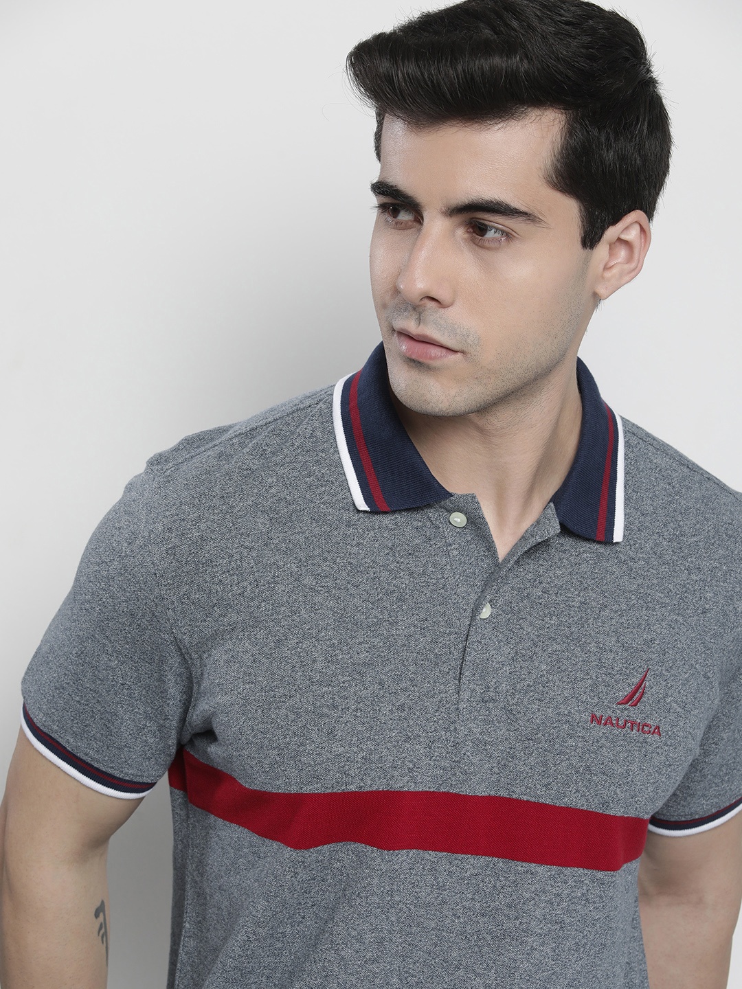 

Nautica Men Grey Polo Collar T-shirt