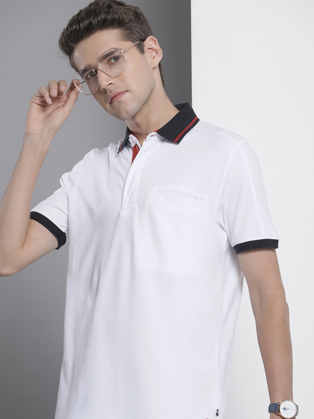 

Nautica Men White Solid Polo Collar T-shirt with Pocket