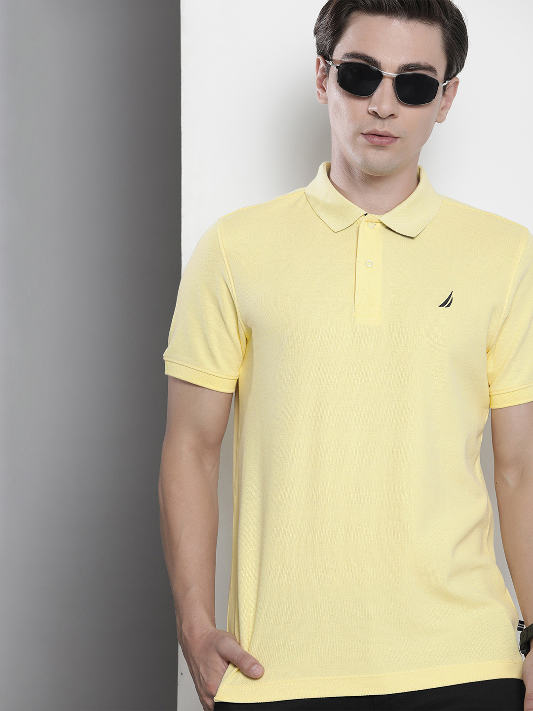 

Nautica Men Yellow Pure Cotton Polo Collar T-shirt