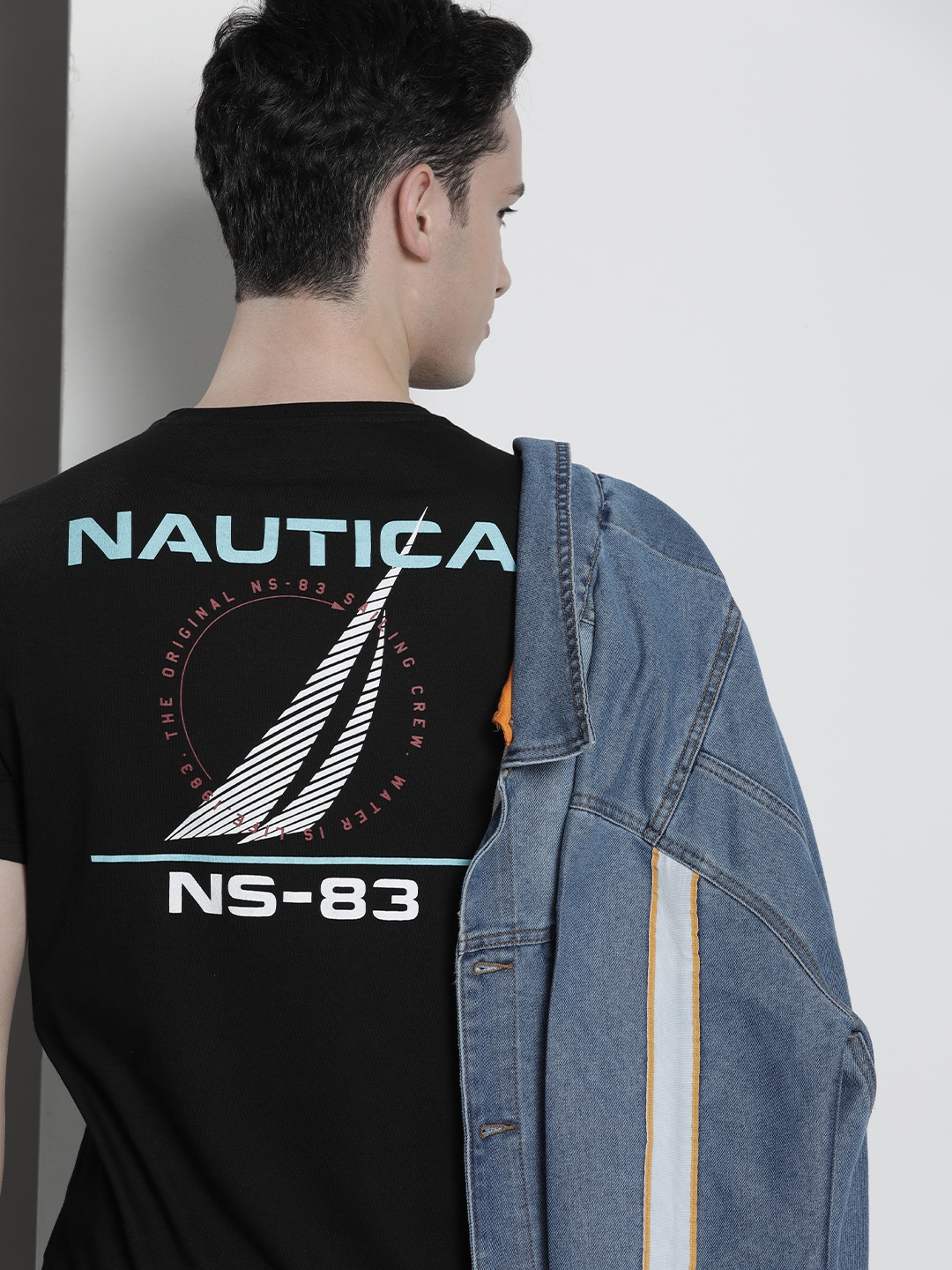 

Nautica Men Brand Logo Printed Pure Cotton T-shirt, Black