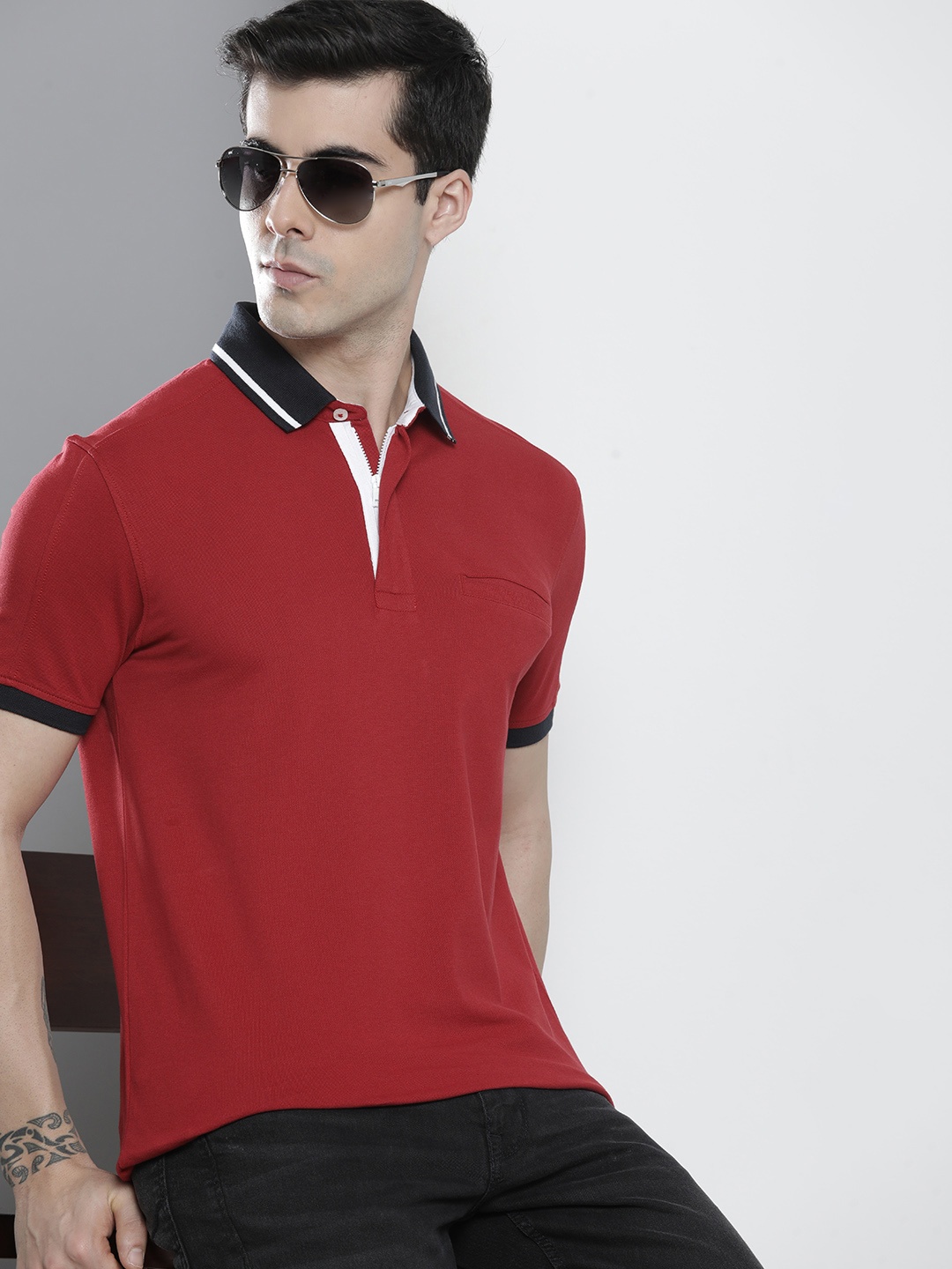

Nautica Men Dark Red Polo Collar T-shirt