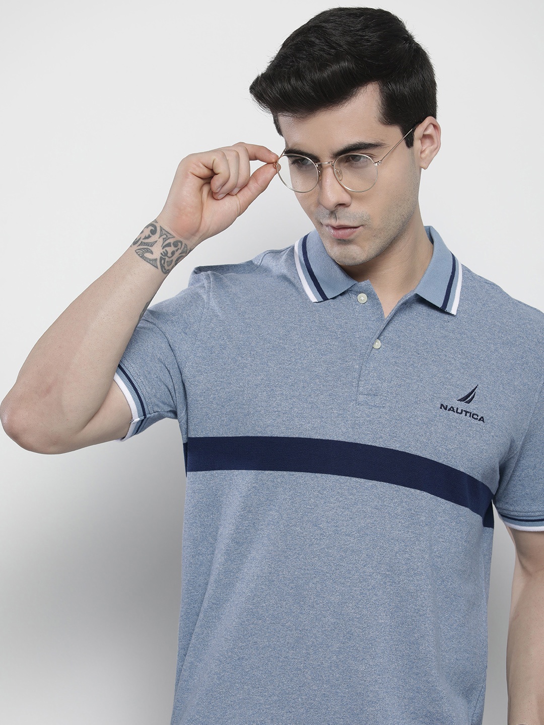 

Nautica Men Blue Polo Collar T-shirt