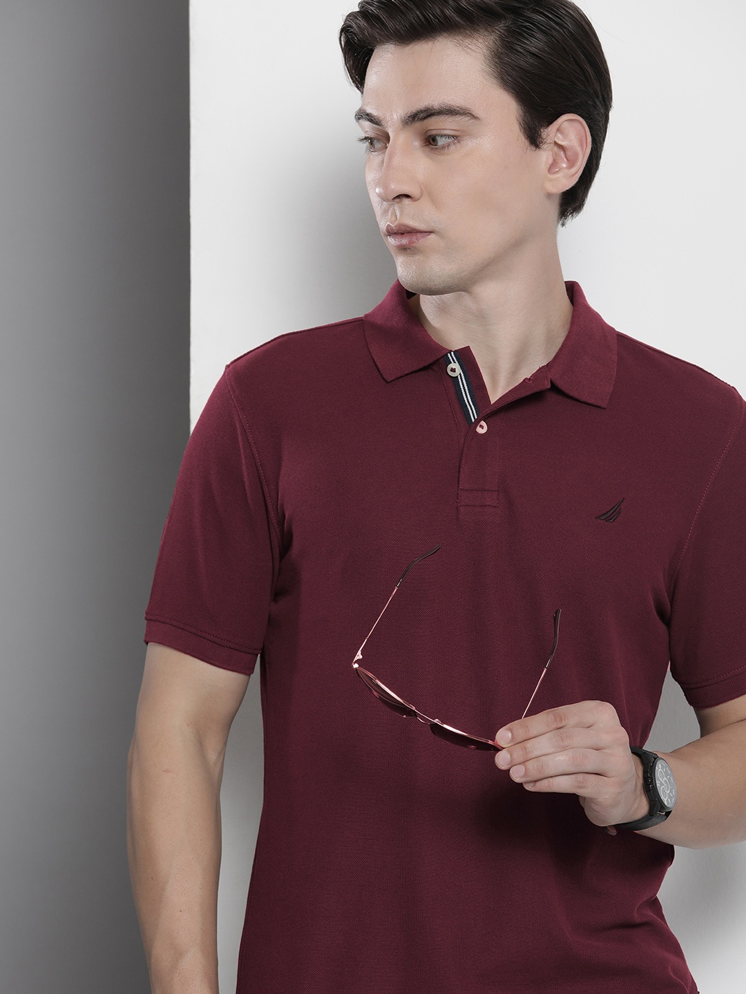 

Nautica Men Maroon Pure Cotton Polo Collar T-shirt