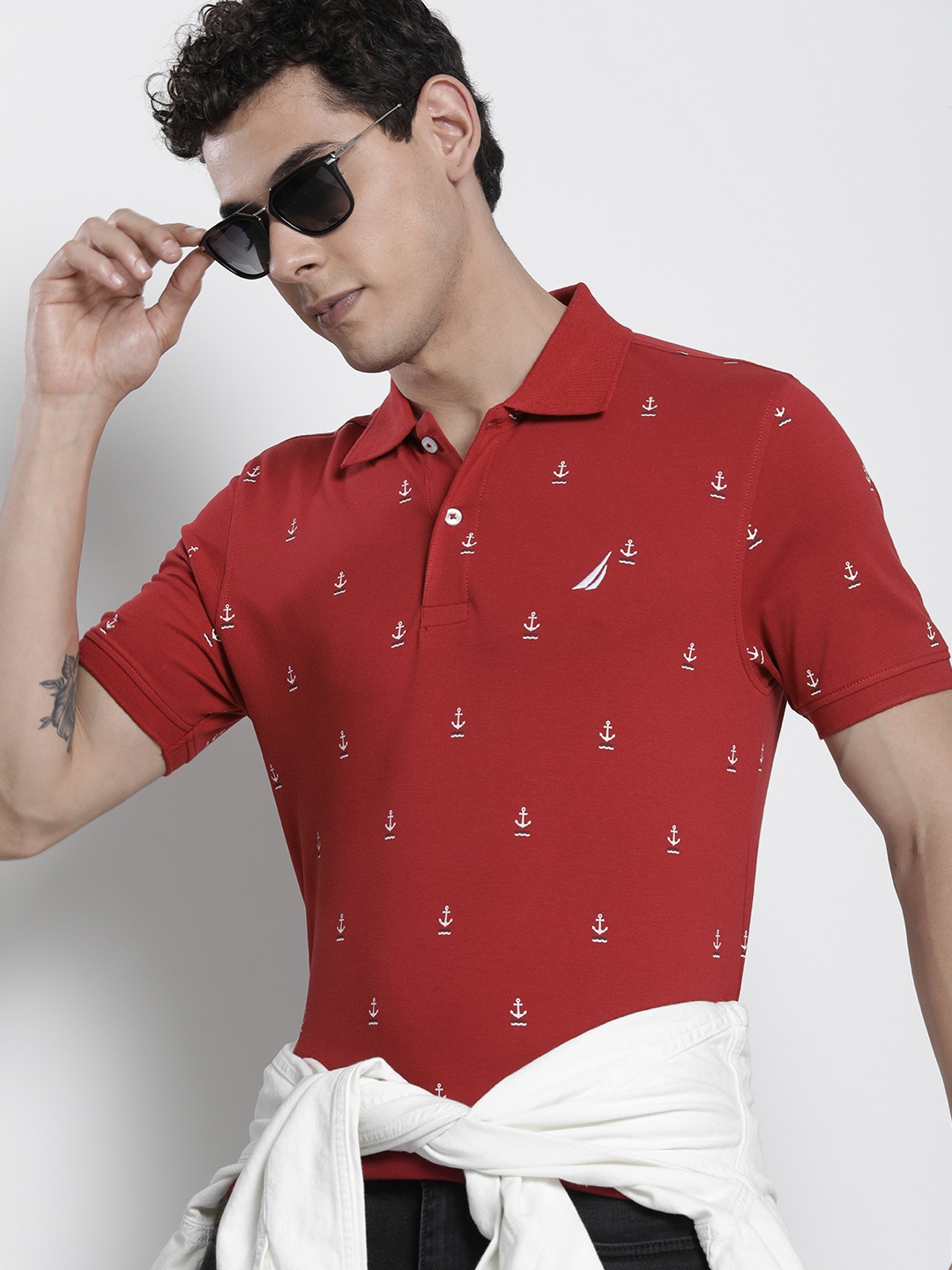 

Nautica Men Red & White Printed Polo Collar T-shirt