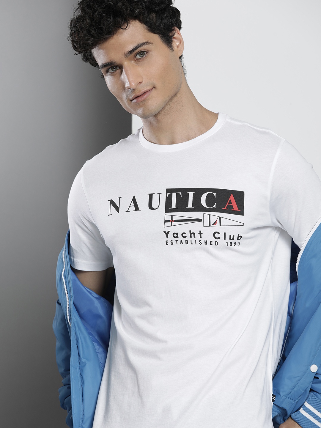 

Nautica Men Brand Logo Printed Pure Cotton T-shirt, White