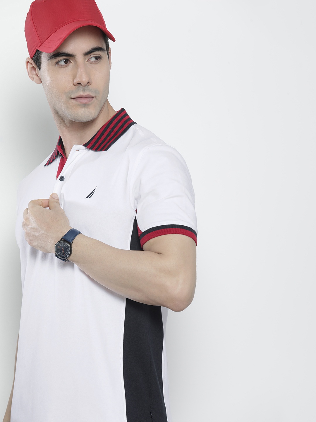 

Nautica Men White Polo Collar T-shirt