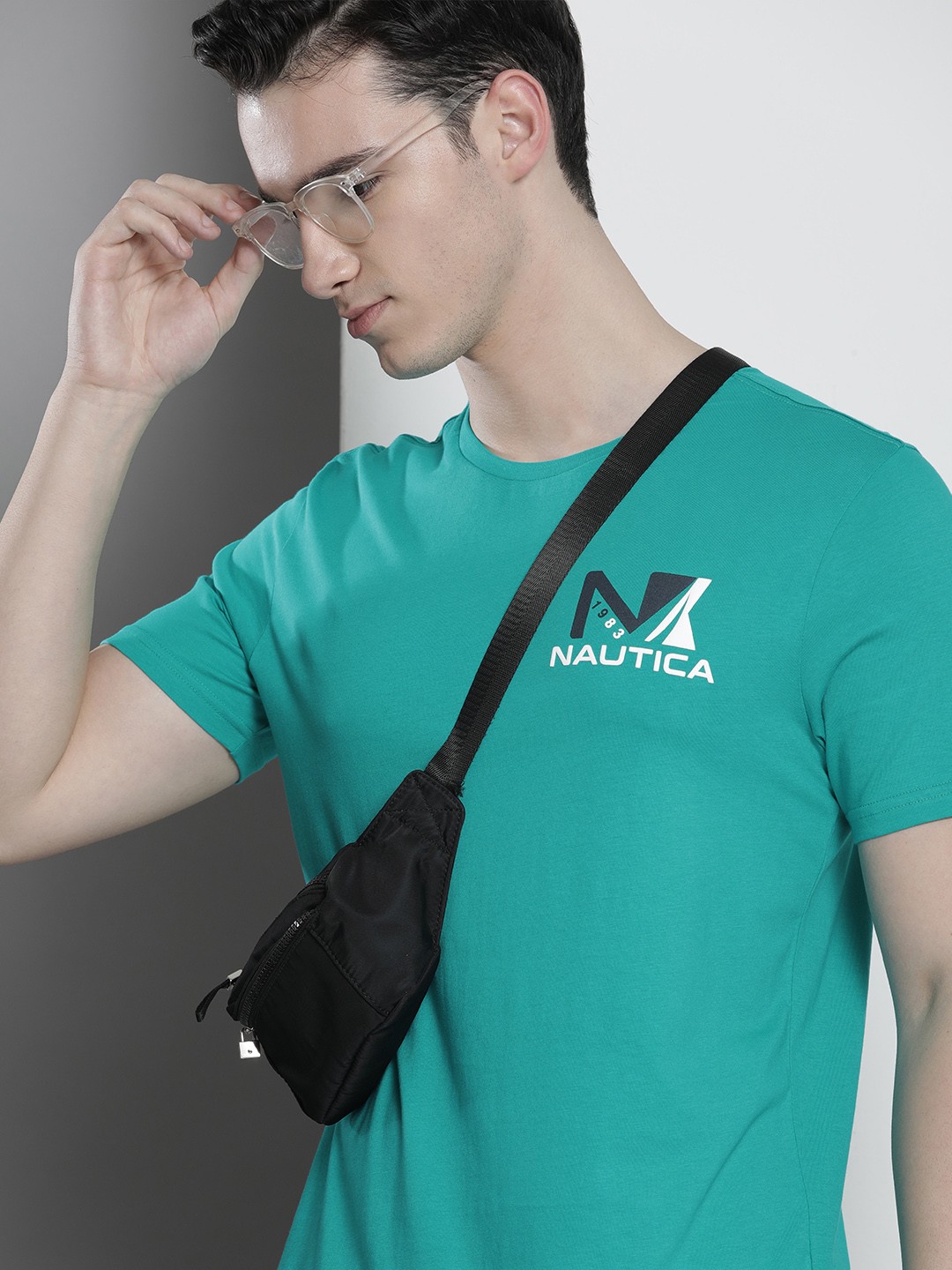 

Nautica Men Green Brand Logo Printed Pure Cotton T-shirt