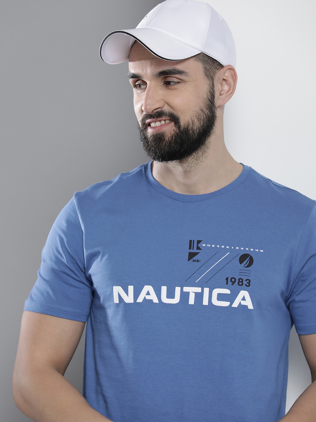 

Nautica Men Brand Logo Printed Pure Cotton T-shirt, Blue