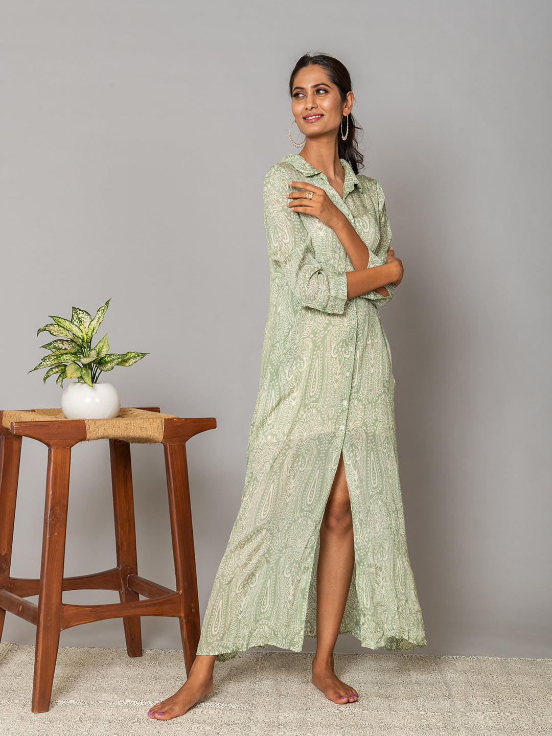 

WESTIFIED Women Green Printed Maxi Dress