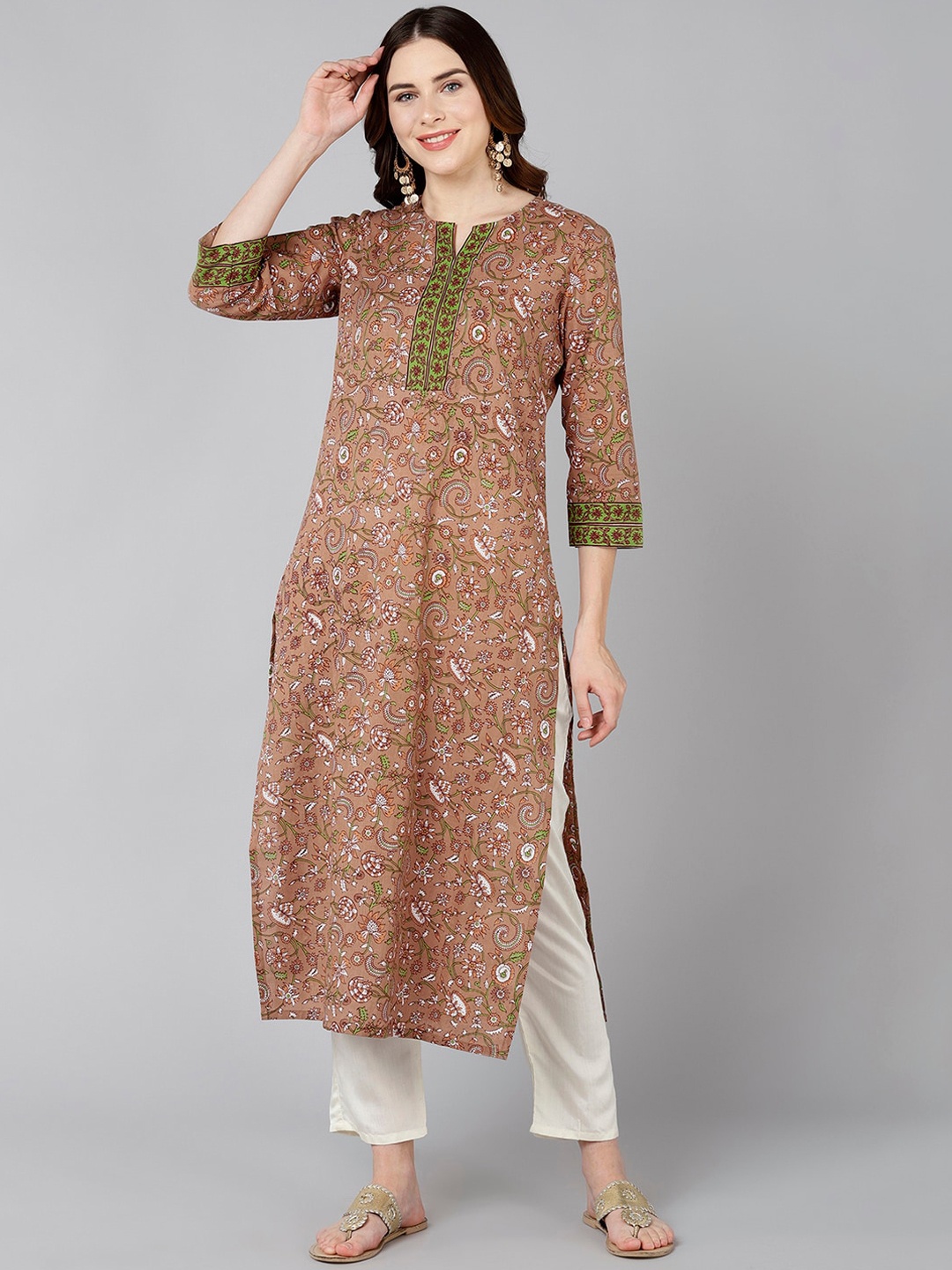 

ZNX Clothing Women Brown Ethnic Motifs Printed Kurta