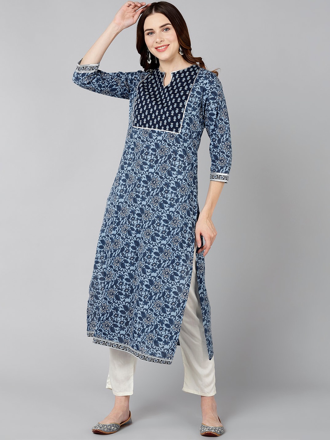 

ZNX Clothing Women Blue Ethnic Motifs Printed Cotton Straight Kurta