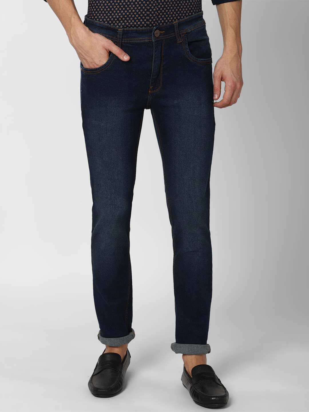 

V Dot Men Navy Blue Skinny Fit Light Fade Jeans