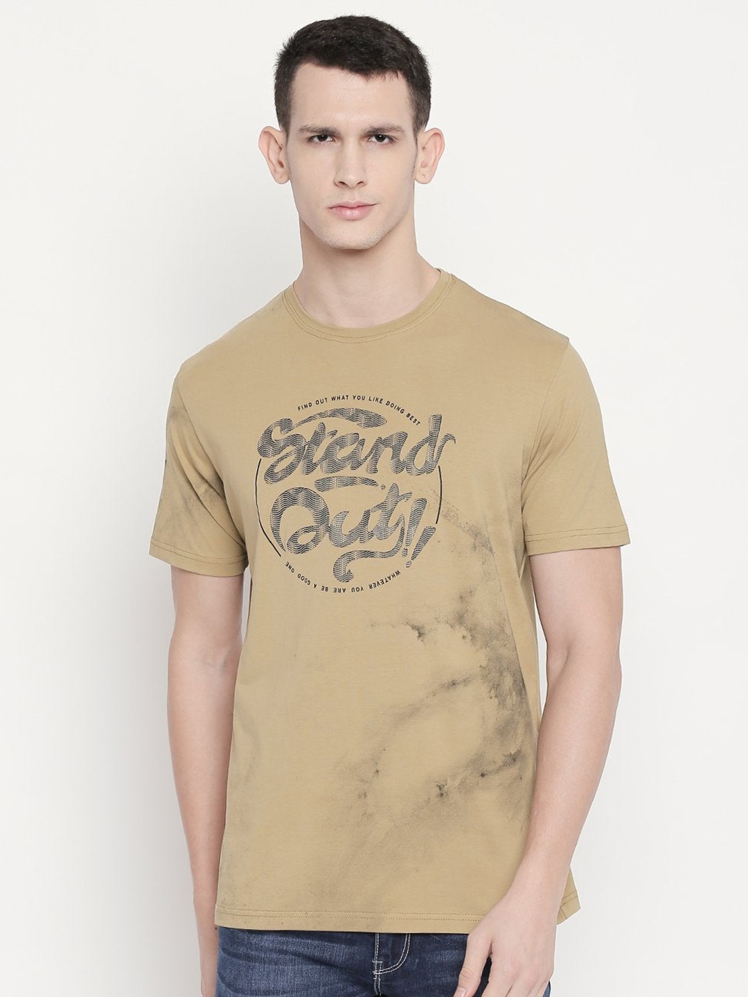 

Status Quo Men Beige Typography Printed Cotton T-shirt