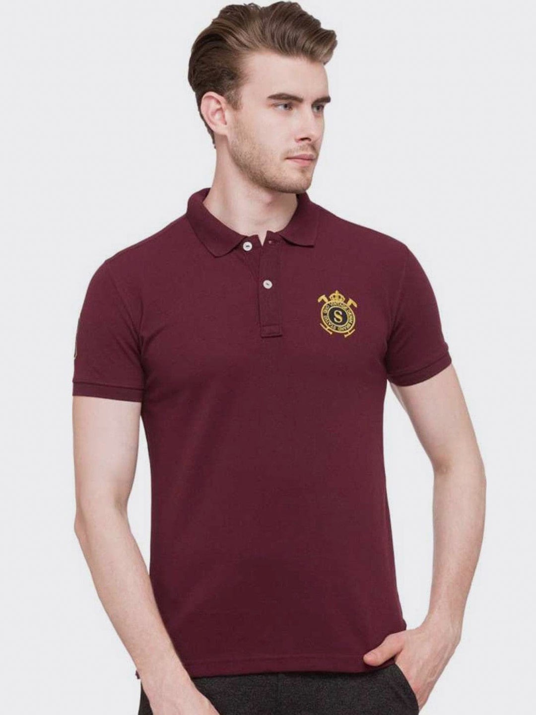 

Status Quo Men Maroon Polo Collar Cotton T-shirt