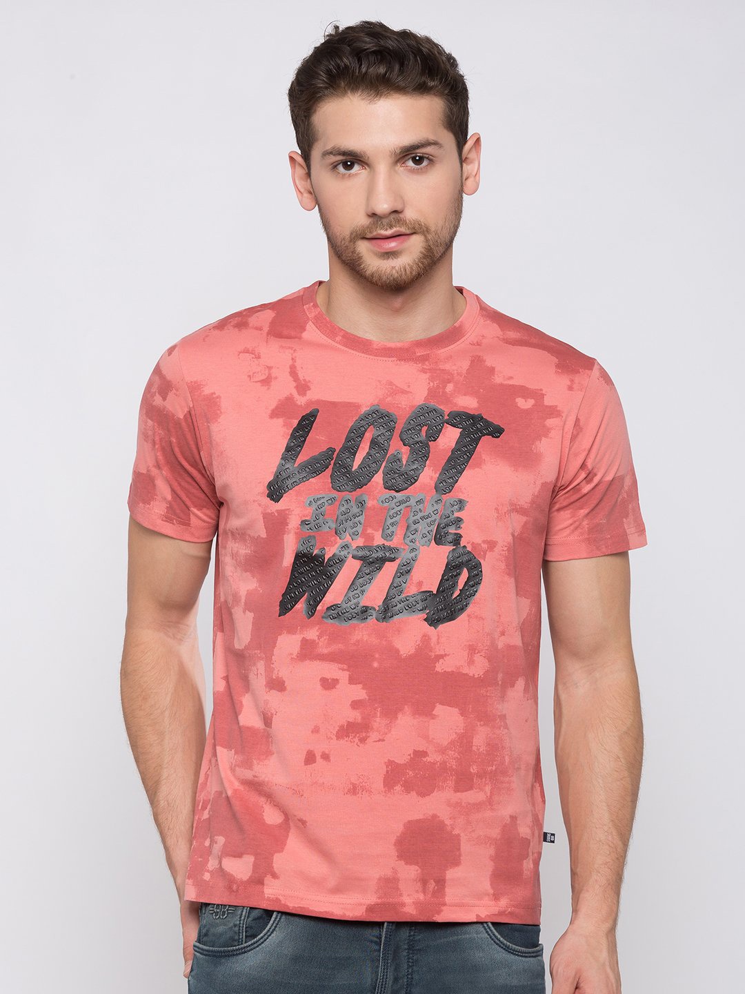 

Status Quo Men Pink Tie & Dye Printed Cotton T-shirt