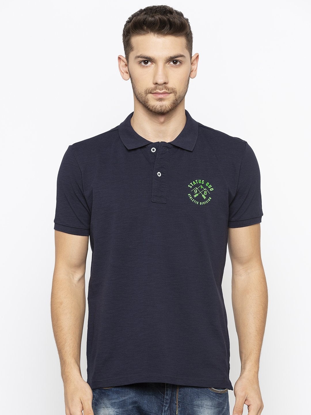 

Status Quo Men Navy Blue Polo Collar T-shirt