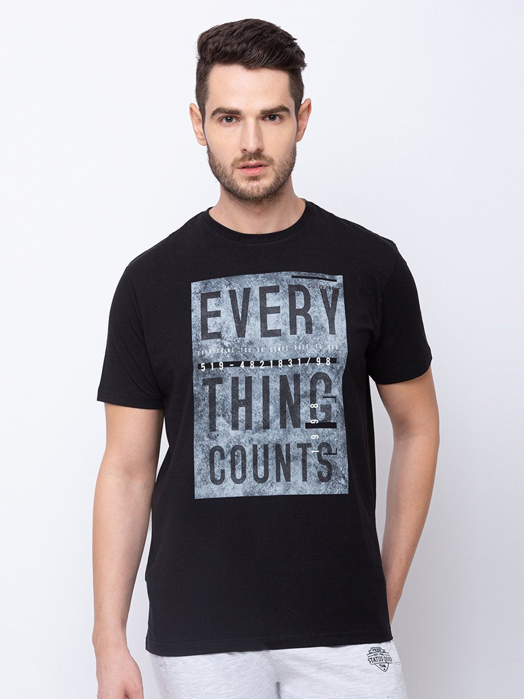

Status Quo Men Black Typography Printed T-shirt