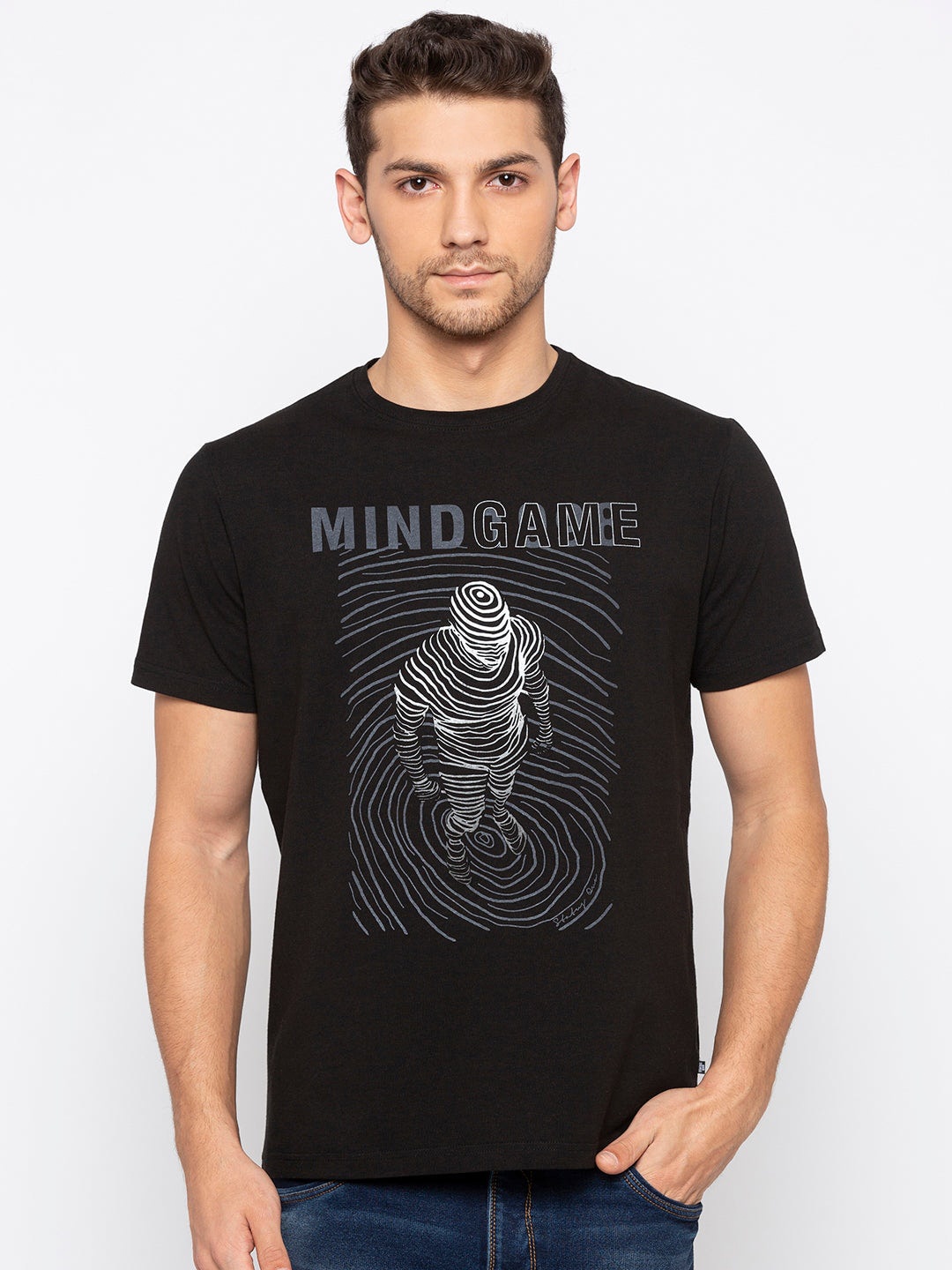 

Status Quo Men Black & White Printed Monochrome T-shirt