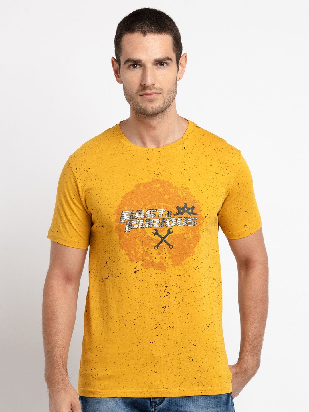 

Status Quo Men Mustard Yellow Graphic Printed T-shirt