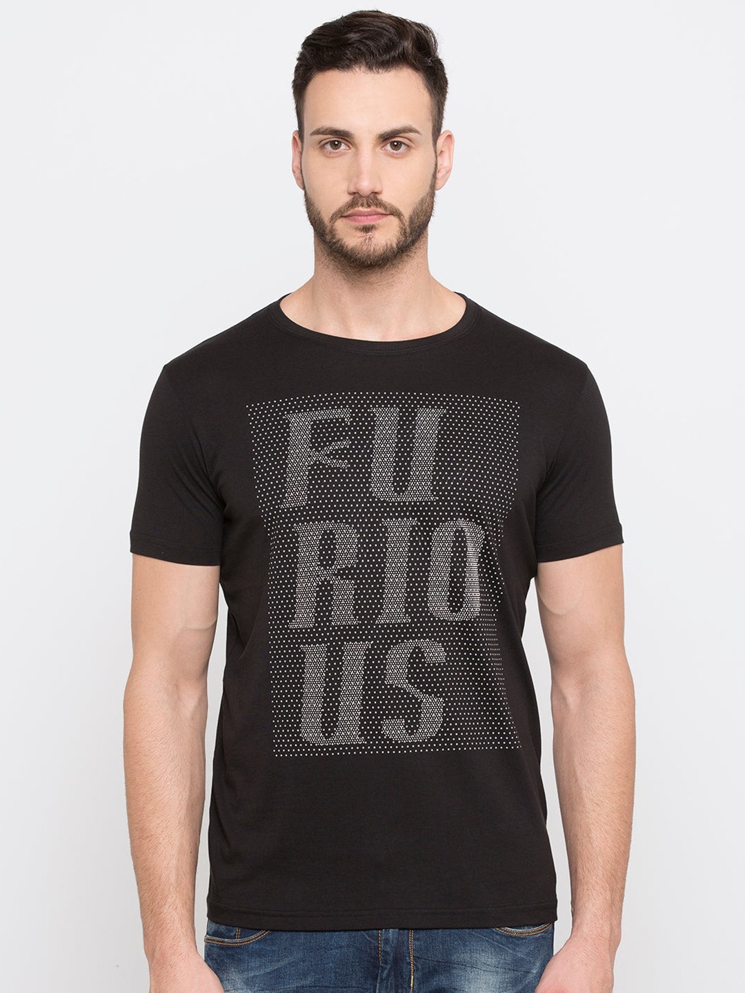 

Status Quo Men Black Typography Printed T-shirt