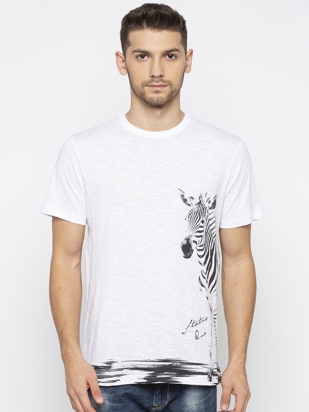 

Status Quo Men White & Black Graphic Printed T-shirt
