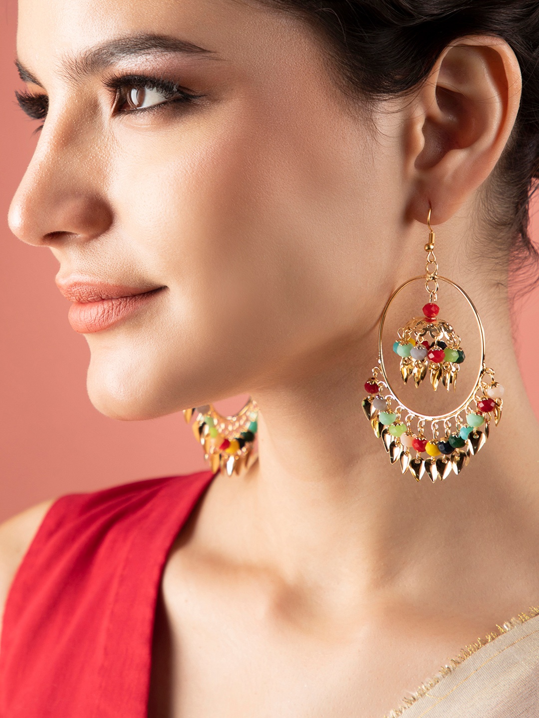 

Rubans Gold-Toned Circular Chandbalis Earrings