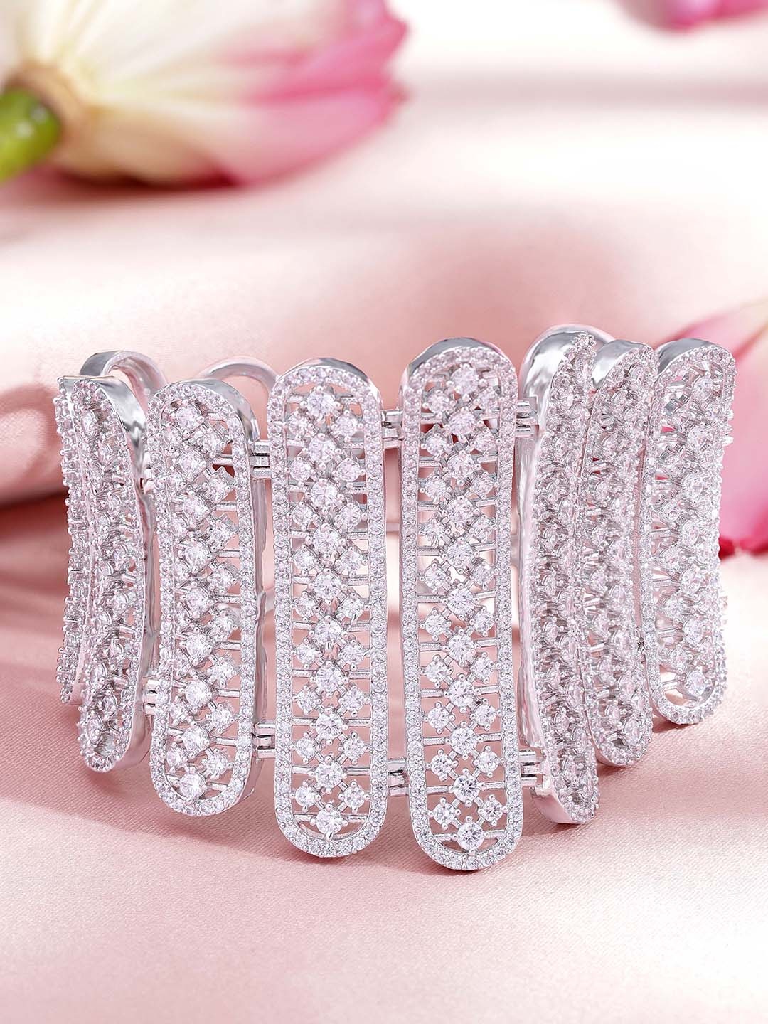 

Rubans Women Silver-Toned American Diamond Silver-Plated Kada Bracelet