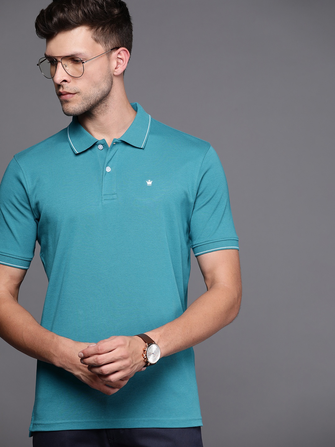 

Louis Philippe Men Blue Polo Collar Pure Cotton T-shirt