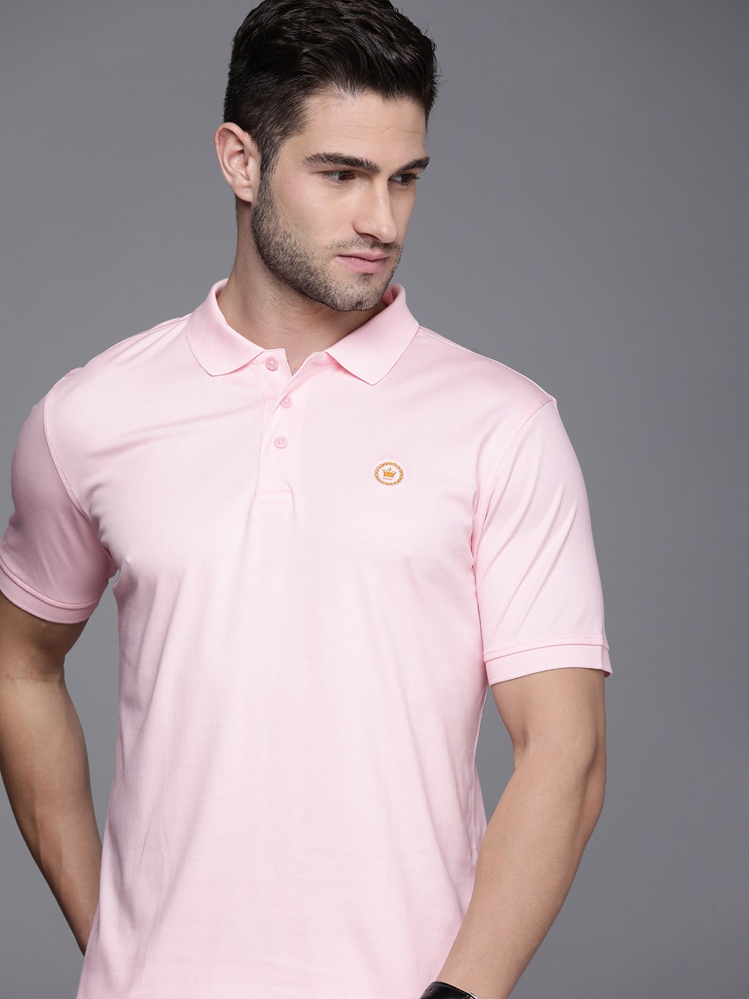 

Louis Philippe Men Pink Pure Cotton Polo Collar T-shirt