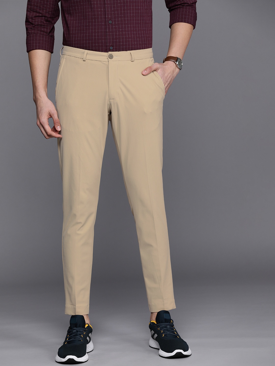 

Louis Philippe Ath.Work Men Khaki Comfort Tapered Fit Low-Rise Trousers