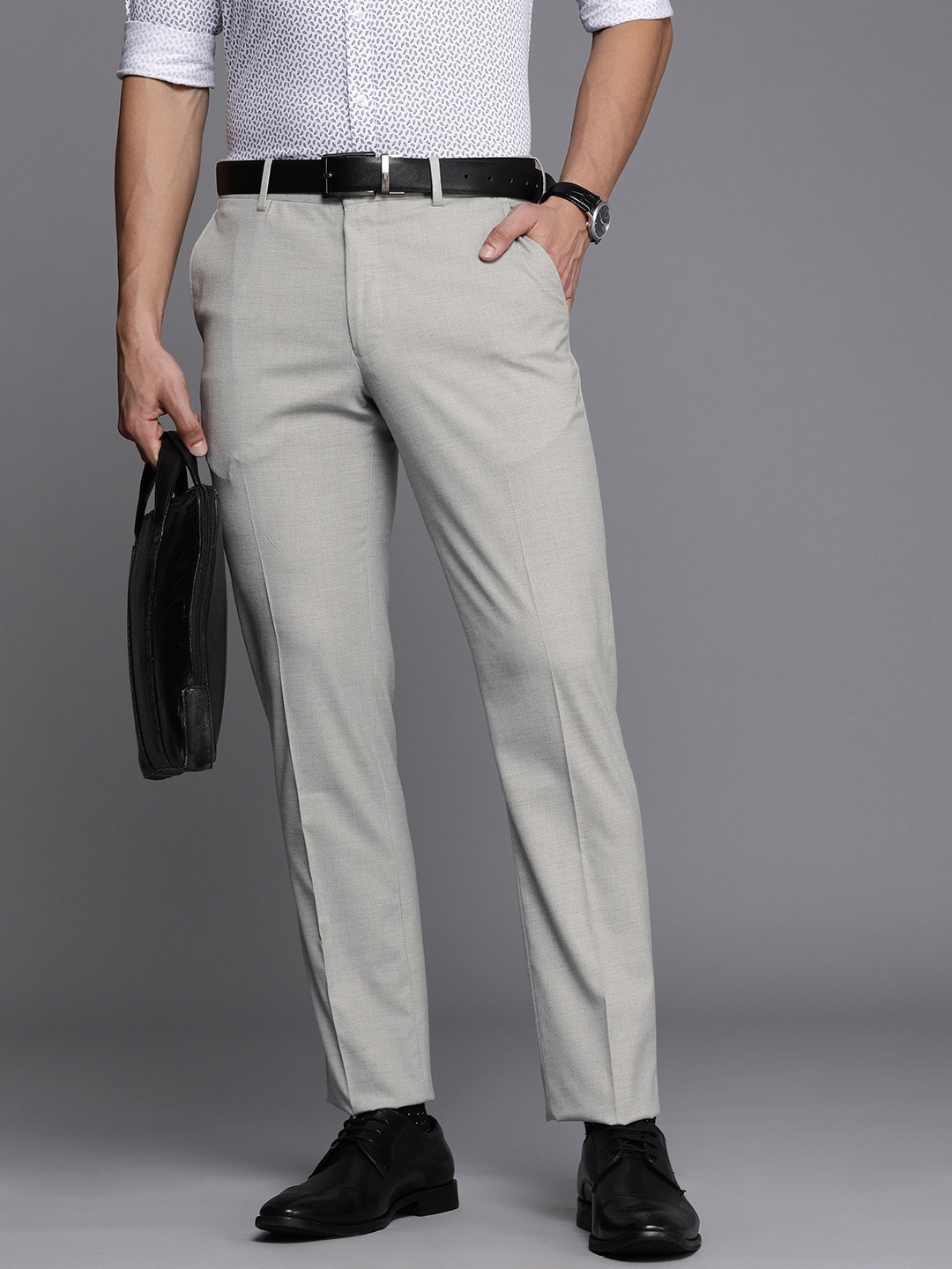 

Louis Philippe Men Grey Self-Design Slim Fit Formal Trousers