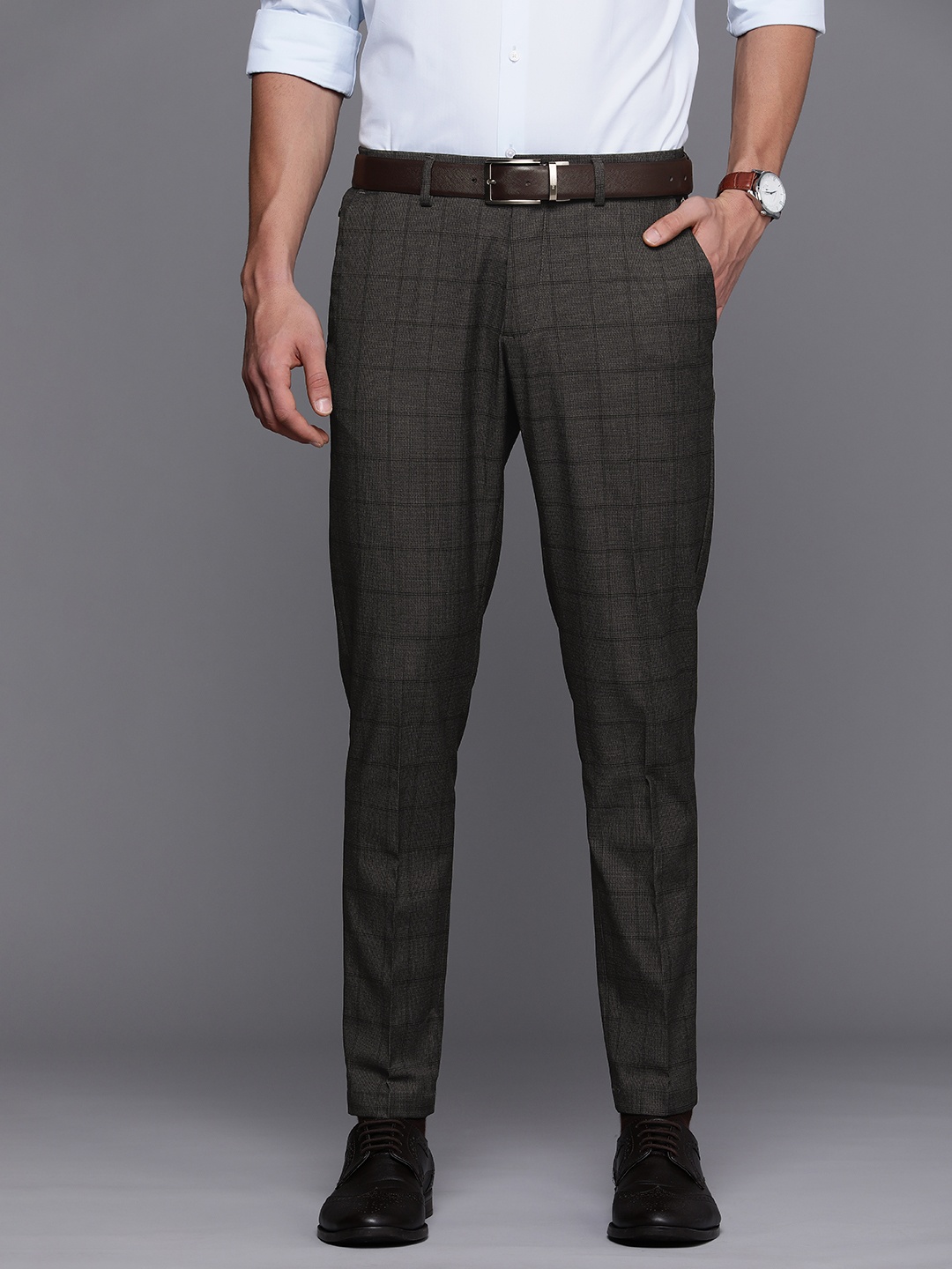 

Louis Philippe Ath.Work Men Grey Comfort Tapered Fit Formal Trousers