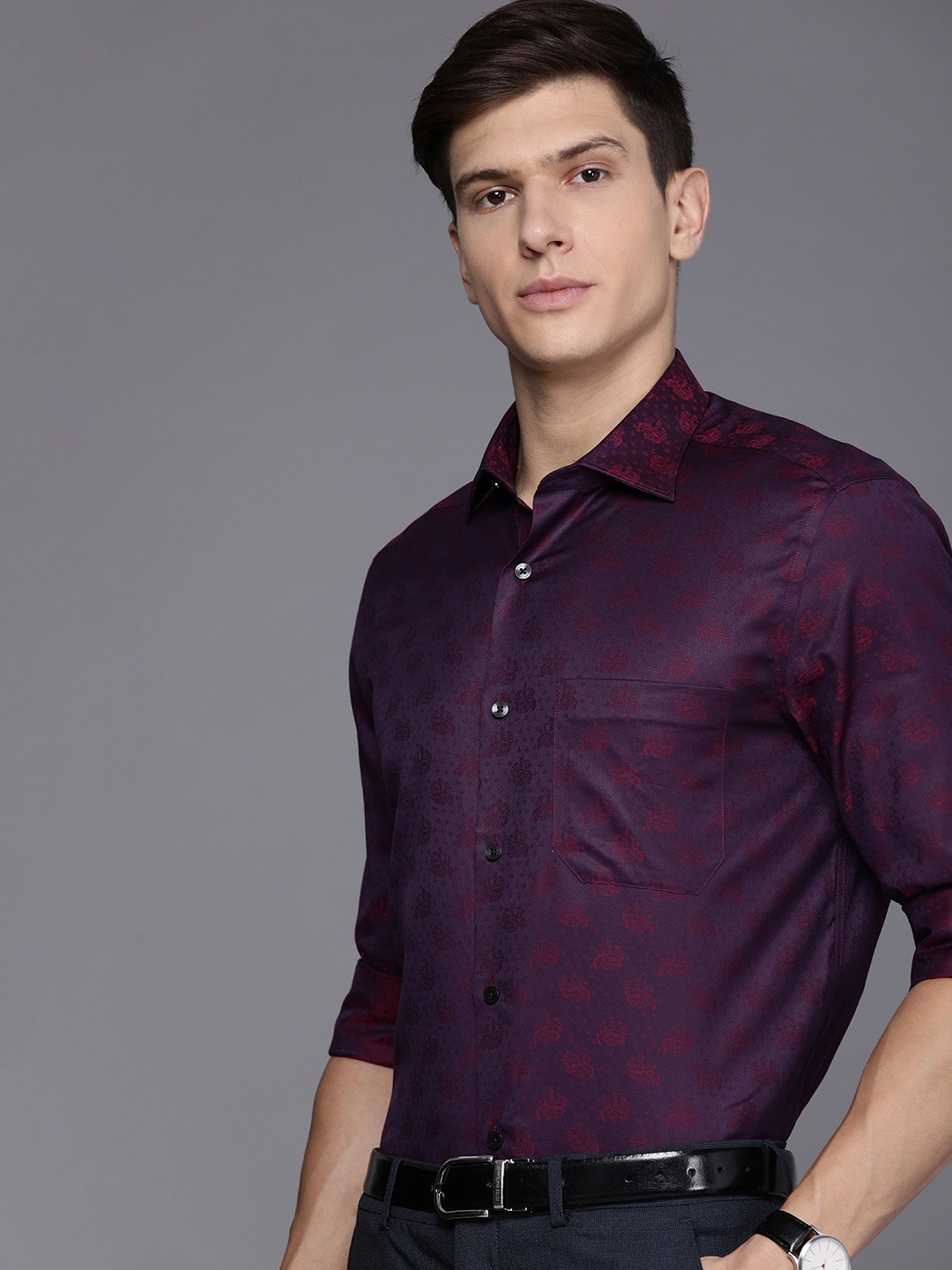 

Louis Philippe Men Red & Purple Classic Fit Floral Self Design Formal Shirt