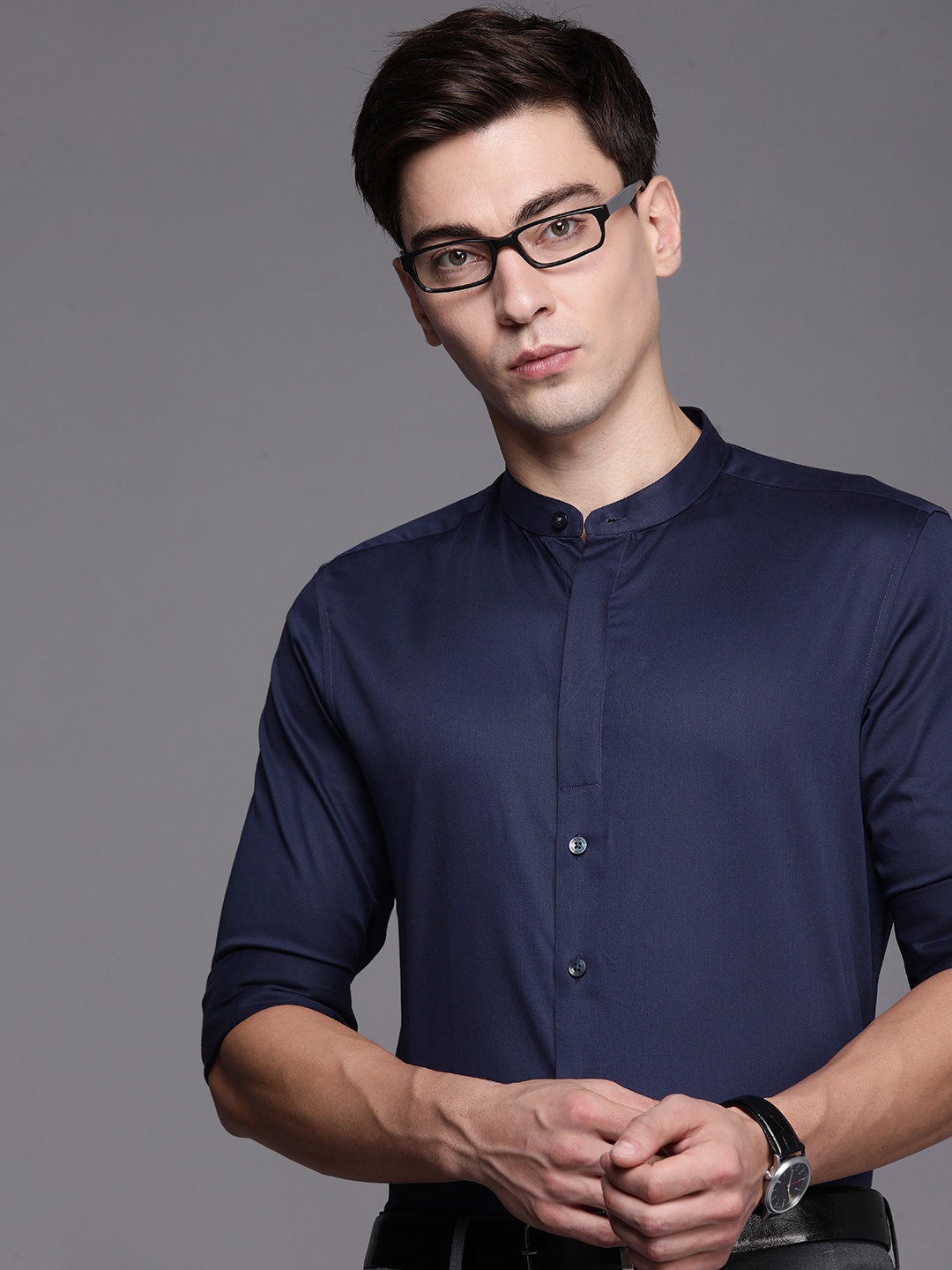 

Louis Philippe Men Navy Blue Solid Slim Fit Formal Shirt
