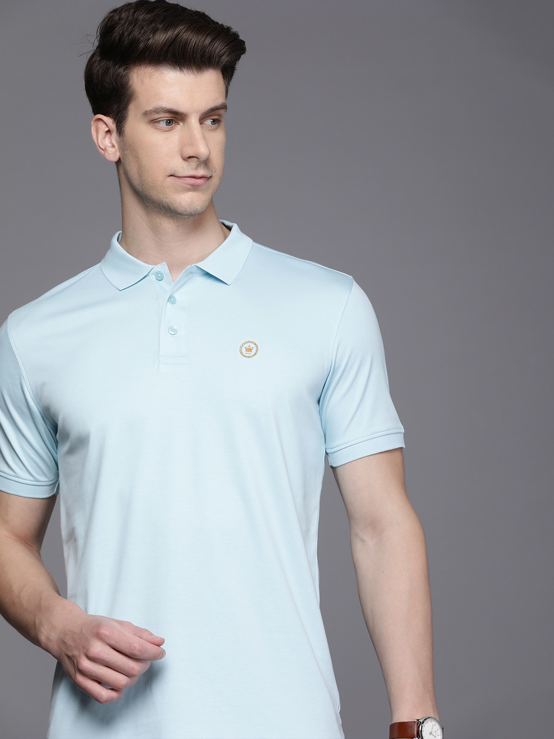 

Louis Philippe Embroidered Polo Collar Pure Cotton T-shirt, Blue