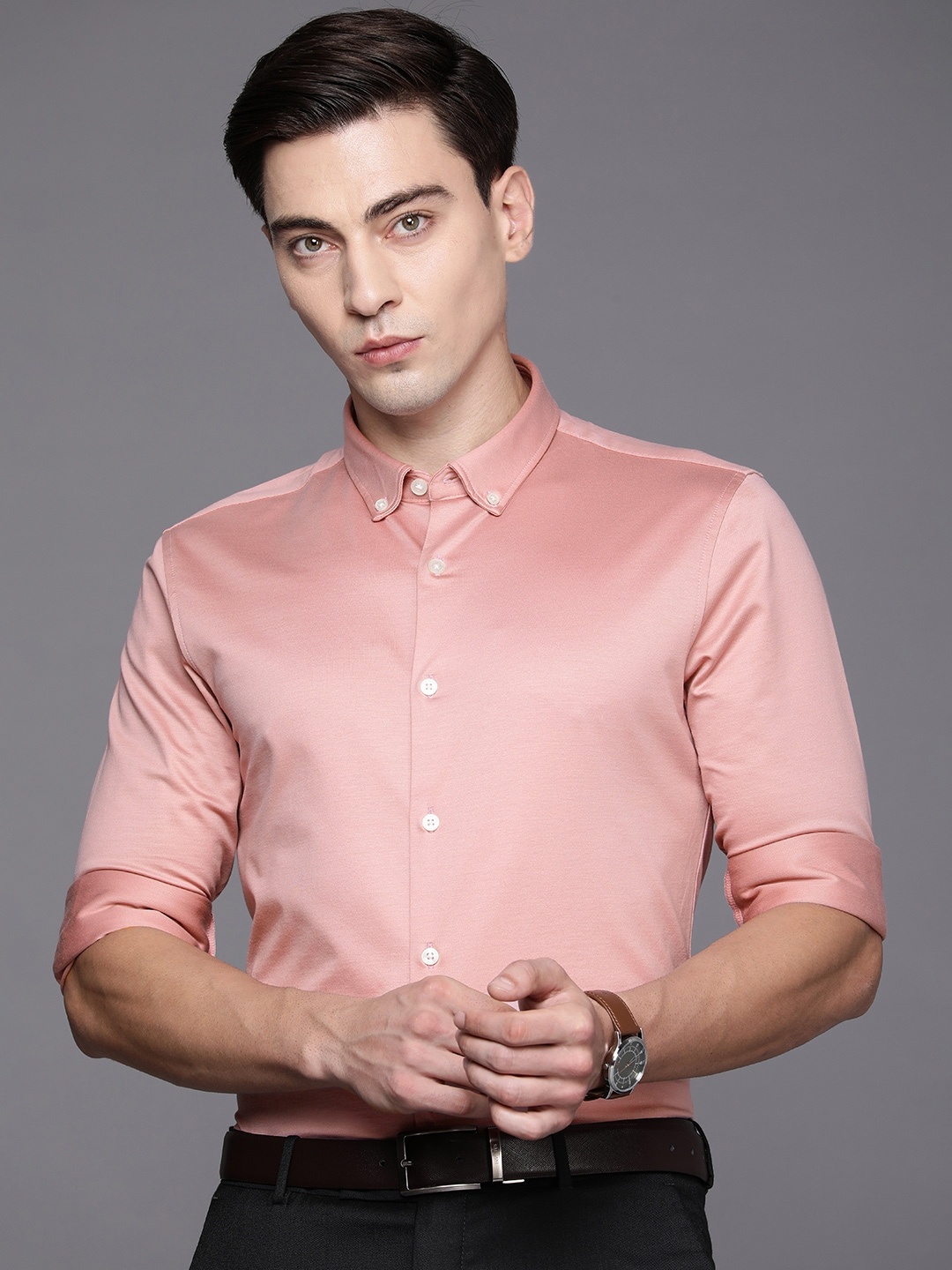

Louis Philippe Men Peach-Coloured Slim Fit Pure Cotton Formal Shirt