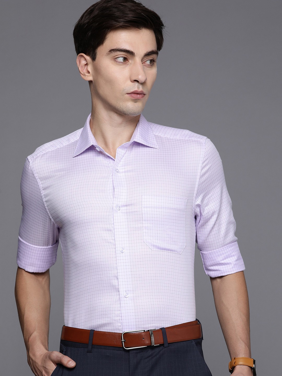 

Louis Philippe Men Purple ClassicFit Fiesta Collection Checked PureCotton Semiformal Shirt