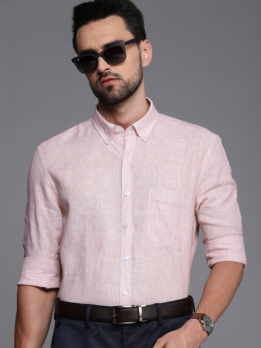 

Louis Philippe Men Pink Self-Design Slim Fit Formal Shirt