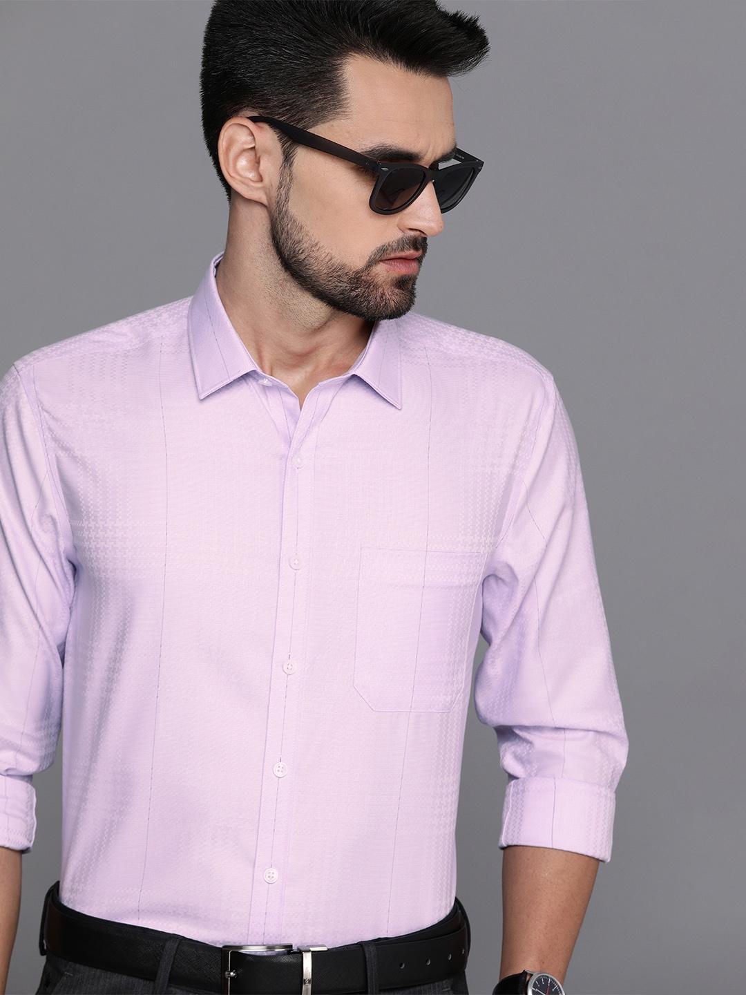 

Louis Philippe Men Lavender Slim Fit Textured Formal Shirt
