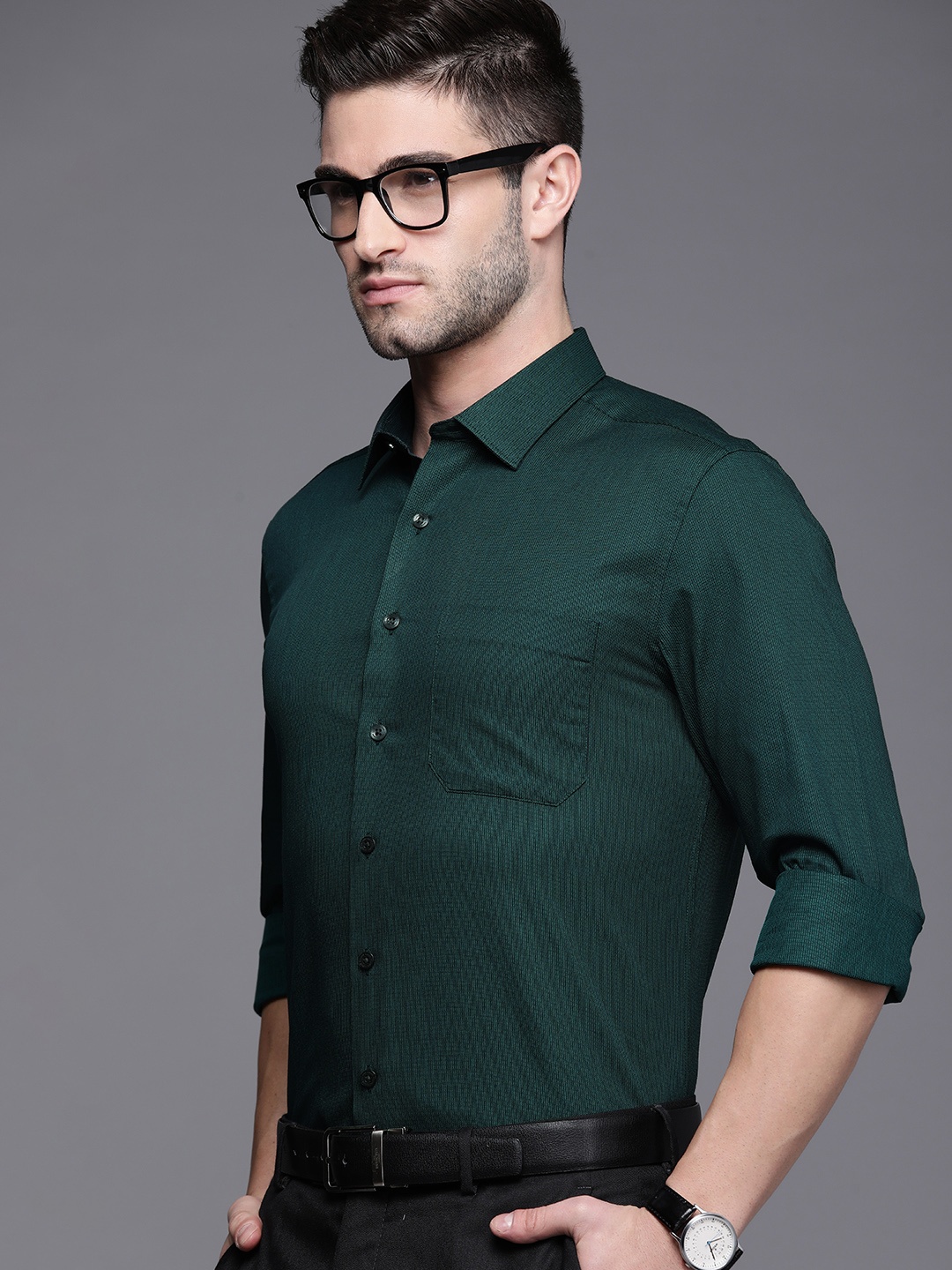 

Louis Philippe Men Green Slim Fit Pure Cotton Formal Shirt